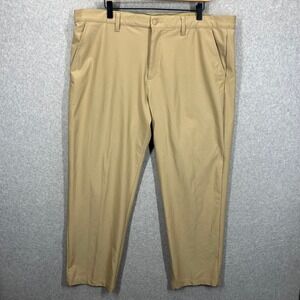 Adidas Golf Pants Mens 40x30 Tan Khaki Performance Flat Front EUC